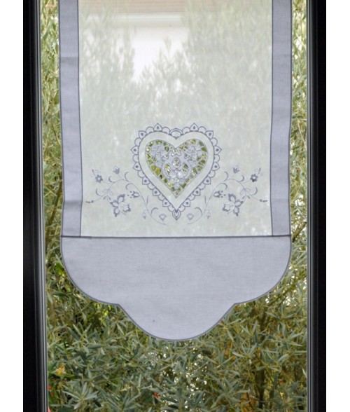 Rideau Brise-bise Lin Brodé Lot De 2 Rideaux Brise-bise En Lin Brodé - Blanc Sur Brut, Motif Floral - 65x60 Cm, Passants Cachés - Style Campagne Lot 2 Rideaux Brodés