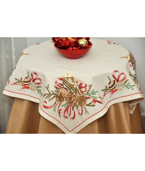 Nappe En Lin Blanc Brodée Main - Format Généreux 185x280 Cm - Parfaite Pour 12 Convives
